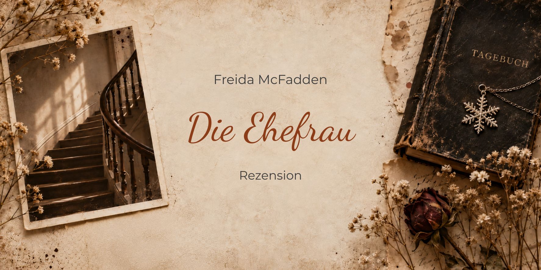 Die Ehefrau von Freida McFadden – Rezension mit Treppe, Tagebuch und Schneeflockenanhänger
